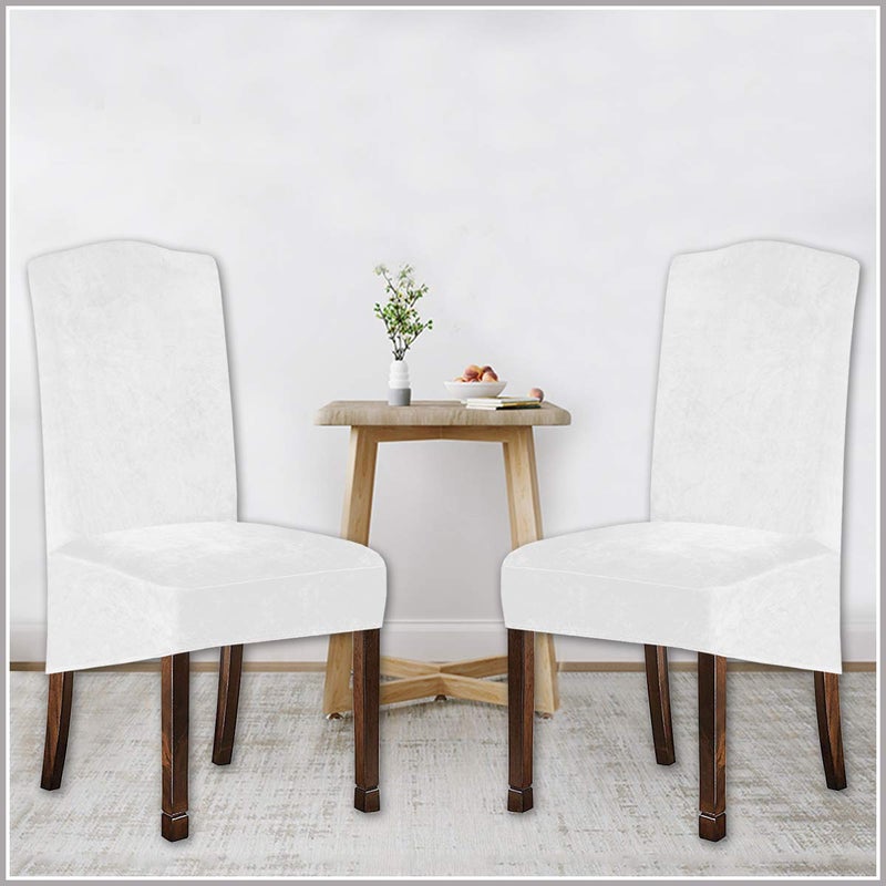 KELUINA Velvet Plush XL Dining Chair Covers, Stretch Chair Slipcover, Spandex High Chairs Protector Covers Seat Slipcover with Elastic Band for Dining Room,Wedding, Ceremony (White, Set of 6) - Image 5
